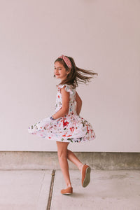Little Girl's Multicolor Watercolor Floral Print Three-Pocket Jersey Knit Dress