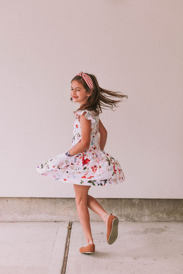 Little Girl's Multicolor Watercolor Floral Print Three-Pocket Jersey Knit Dress