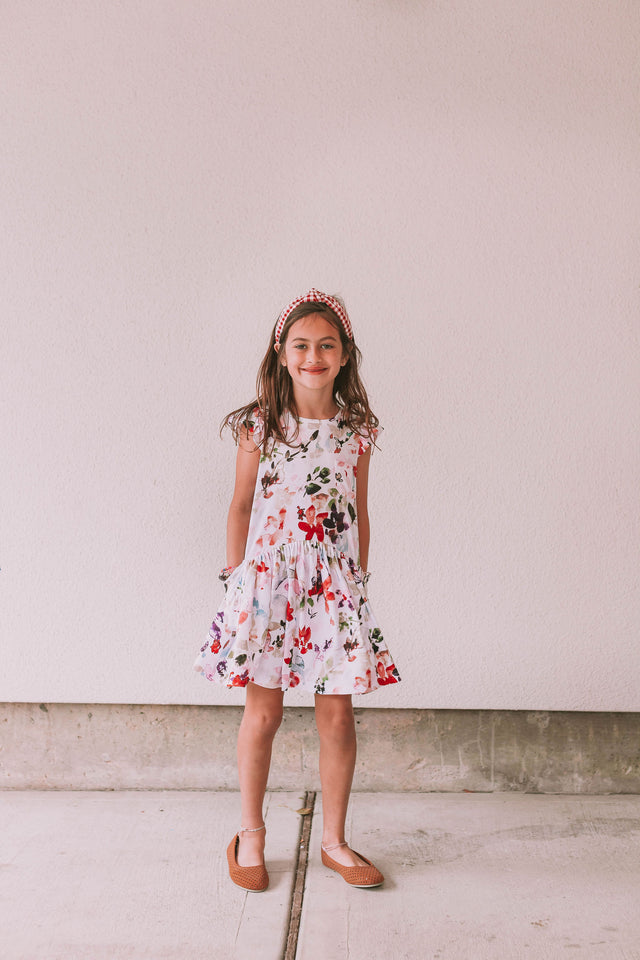 Little Girl's Multicolor Watercolor Floral Print Three-Pocket Jersey Knit Dress