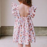 Little Girl's Muted Neutral Brown Floral Print Pinafore Dress