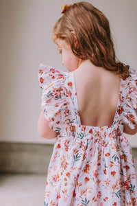 Little Girl's Muted Neutral Brown Floral Print Pinafore Dress