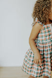 Little Girls Muted Plaid Christmas Dress with Ivory Trim