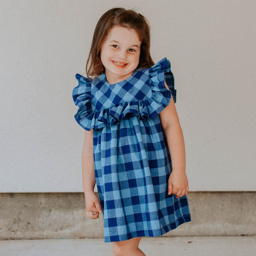 navy and blue plaid little girls dress