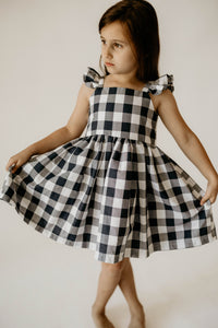 girls navy and white buffalo plaid twirl sundress