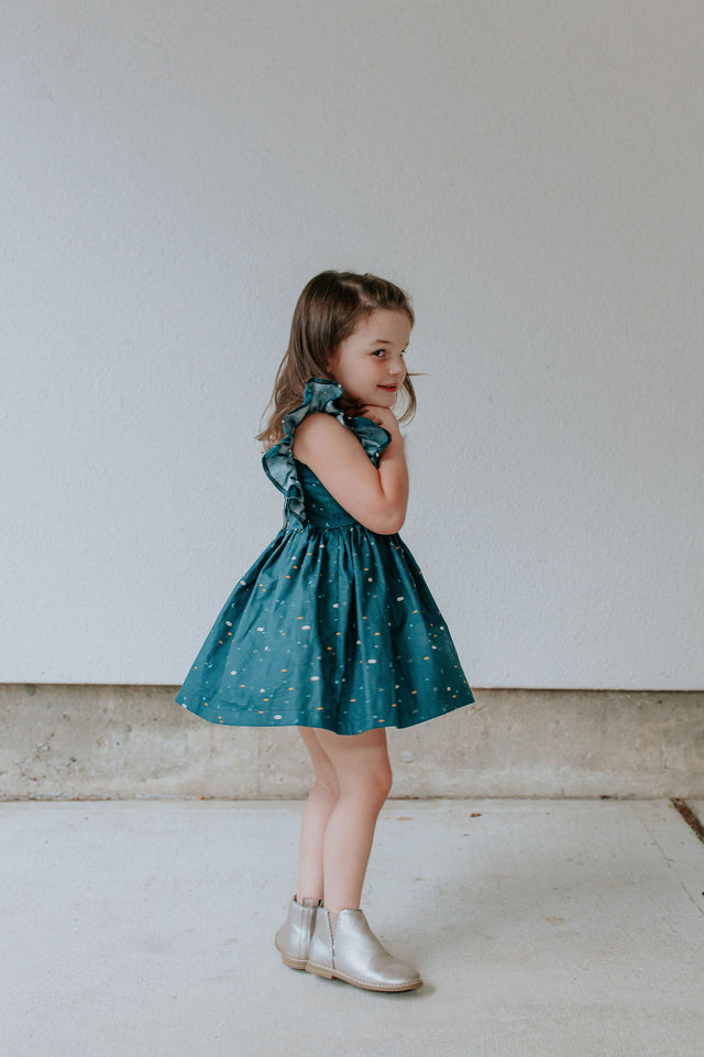 little girl's navy pinafore dress