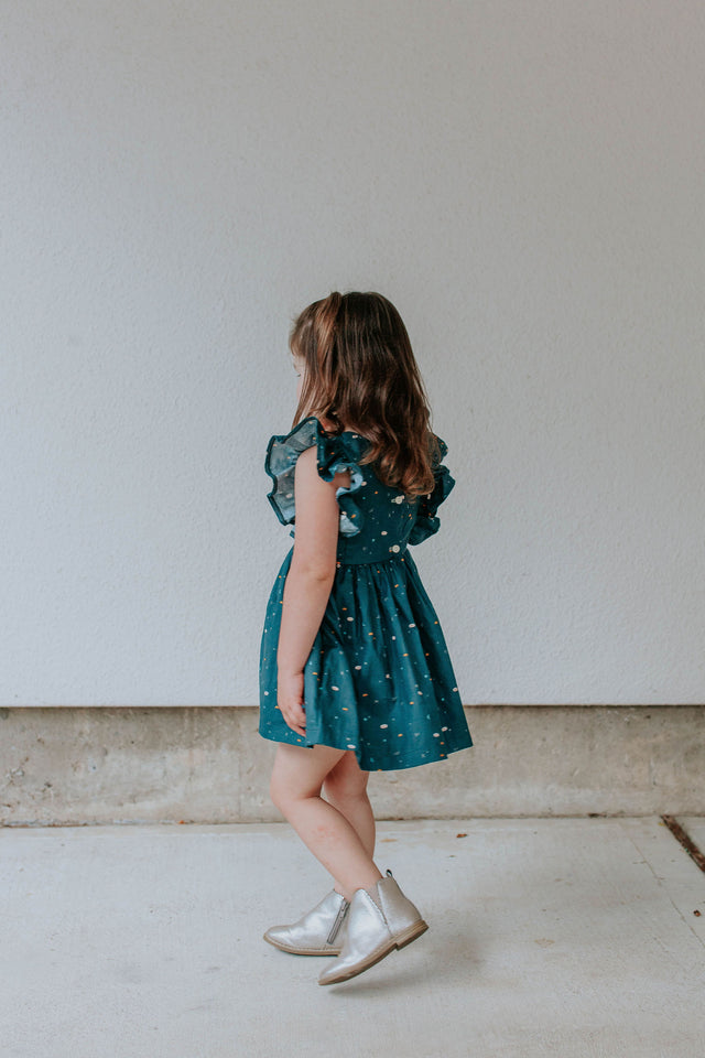 little girls navy star print pinafore dress
