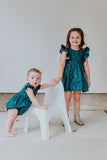 Infant Girl's Navy Stargazing Print Ruffle Sleeve Bubble Romper