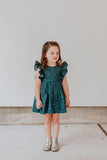Little Girl's Navy Stargazing Print Ruffle Pinafore Cotton Dress