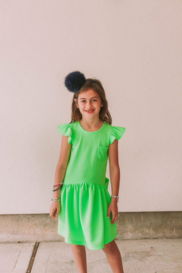 little girls neon green twirl dress