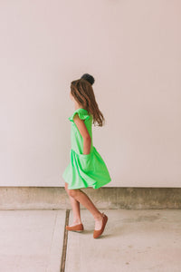 little girls neon green trendy fashion twirl dress