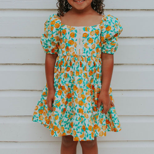little girls orange print dress