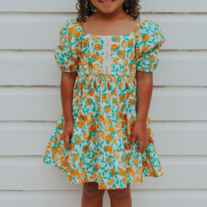 little girls orange print dress