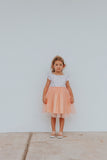 Little Girl's Peach Floral Scoop Back Tulle Twirl Dress