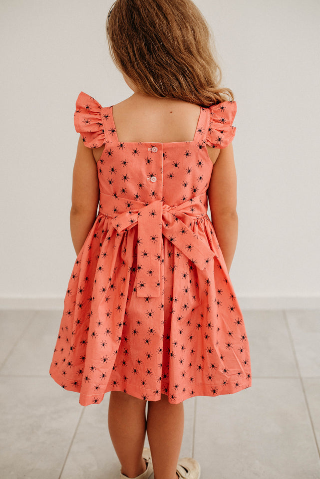 Little Girl's Pink and Black Spider Print Halloween Dress