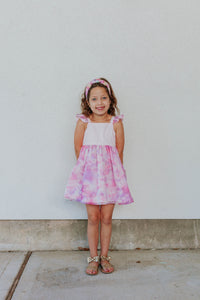 pink and purple tie dye twirl dress