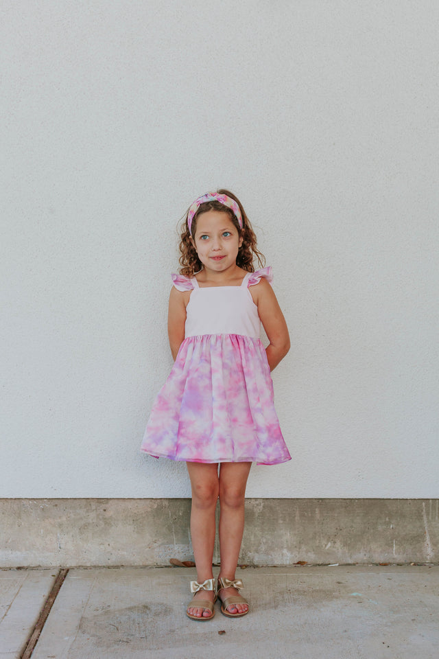 little girls pink and purple tie dye twirl dress