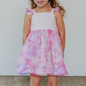 pink and purple tie dye twirl dress