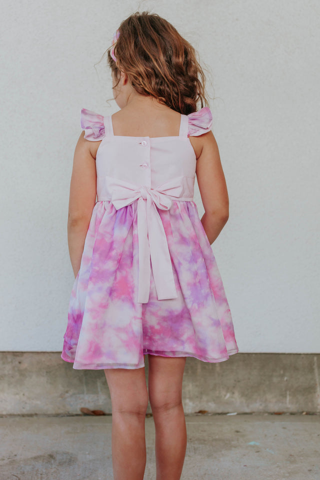 pink and purple tie dye twirl dress