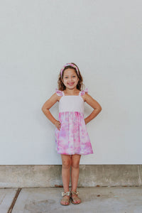 pink and purple tie dye twirl dress