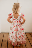 Little Girl's Pink and Orange Rose Floral Tulle Flower Girl Dress