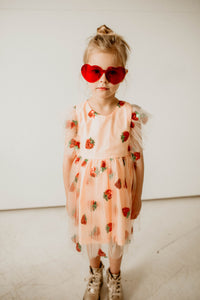 Girl's Pink and Red Sequin Strawberry Tulle Twirl Dress