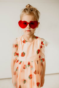 Girl's Pink and Red Sequin Strawberry Tulle Twirl Dress