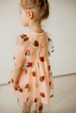 Girl's Pink and Red Sequin Strawberry Tulle Twirl Dress