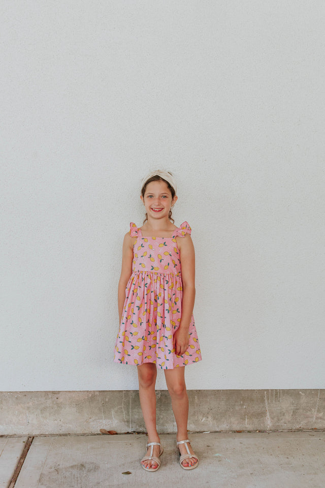 girls pink and yellow lemon dress