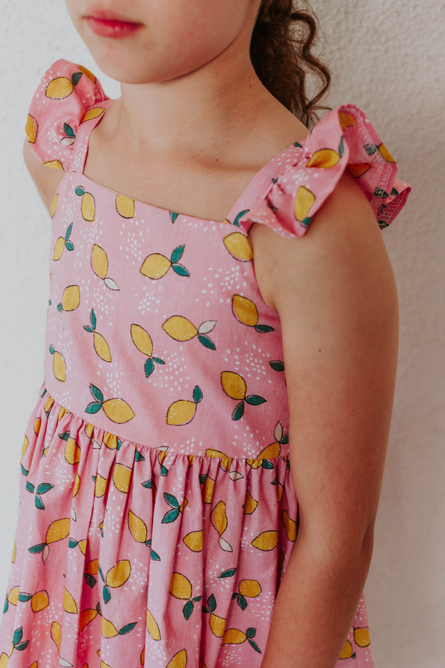 girls pink and yellow lemon dress