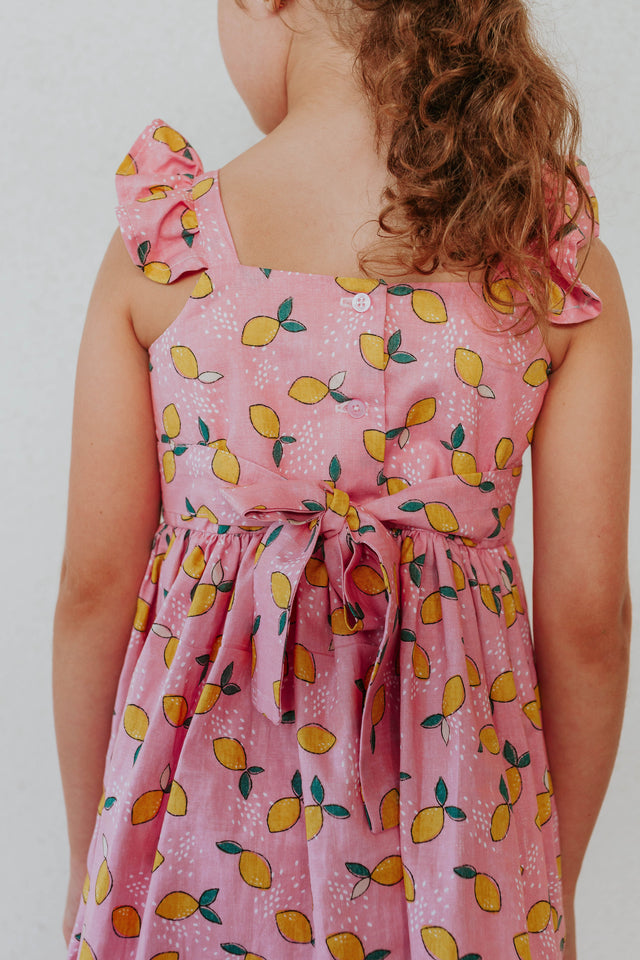 girls pink and yellow lemon dress