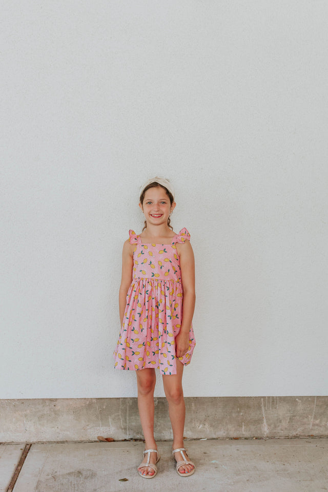 girls pink and yellow lemon dress