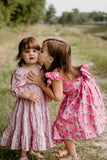 Little Girl's Purple Daisy Print Puff Sleeve Dress