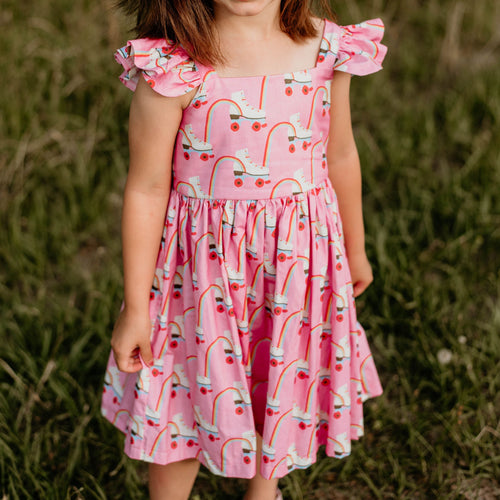little girls pink roller skating dress