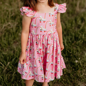 little girls pink roller skating dress