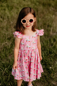 Little Girl's Pink Disco Roller Skate Print Dress – cuteheads