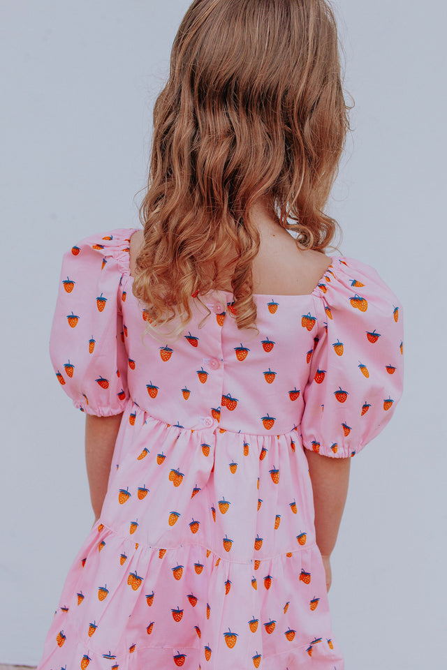 little girls pink puff sleeve nap dress
