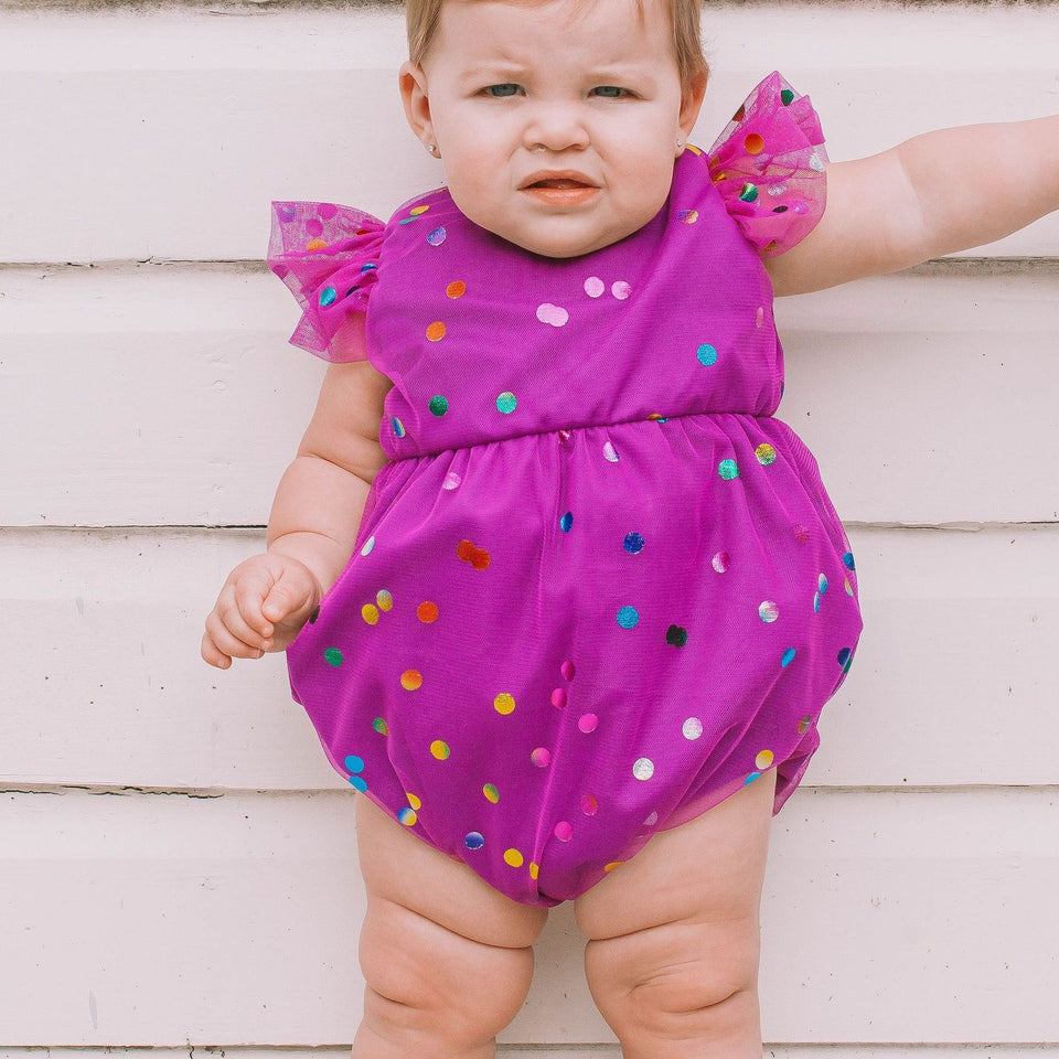 Infant Girl s Purple Confetti Tulle Bubble Romper