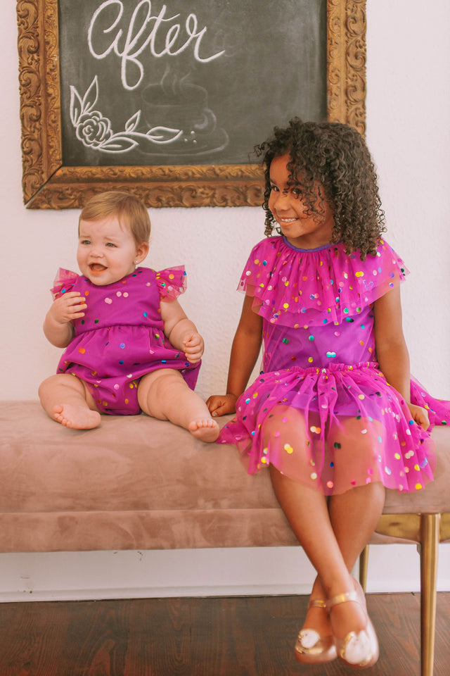 Infant Girl's Purple Confetti Tulle Bubble Romper