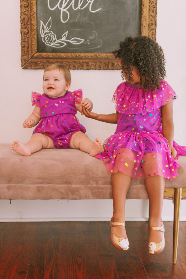 Infant Girl's Purple Confetti Tulle Bubble Romper