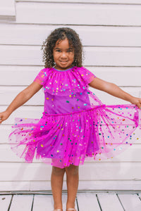 little girls purple confetti tulle dress