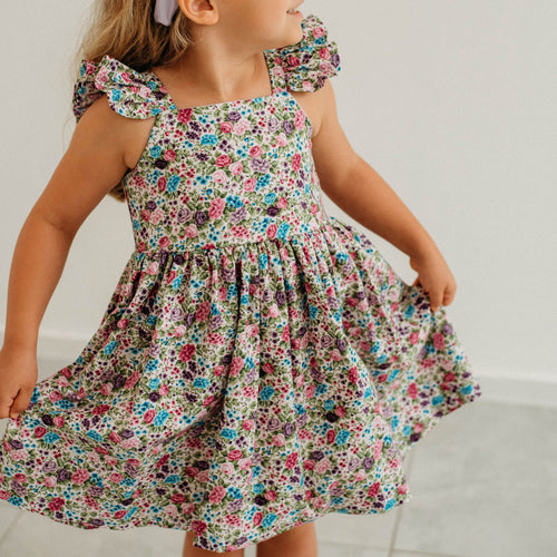 Little Girl's Purple Calico Floral Twirl Dress