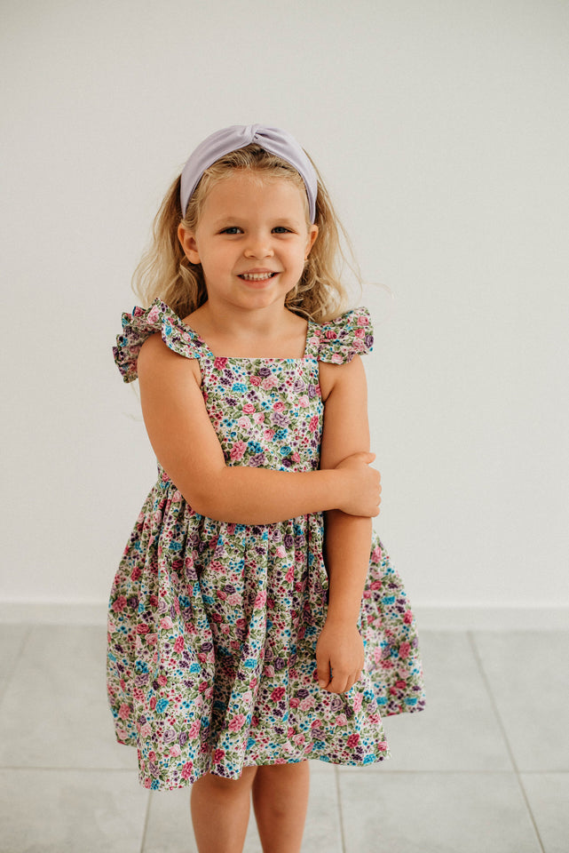 Little Girl's Purple Calico Floral Twirl Dress