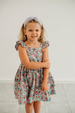 Little Girl's Purple Calico Floral Twirl Dress