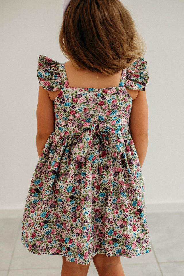 Little Girl's Purple Calico Floral Twirl Dress