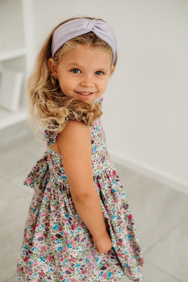Little Girl's Purple Calico Floral Twirl Dress