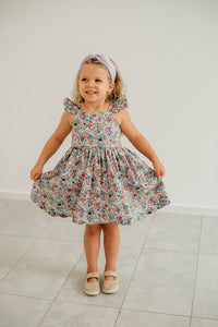 Little Girl's Purple Calico Floral Twirl Dress
