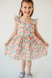 little girls rainbow macaron twirl flutter sleeve dress