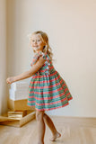 Little Girls Red and Green Striped Christmas Print Dress