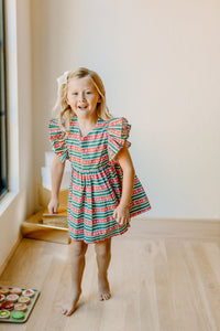 Little Girls Red and Green Striped Christmas Print Dress – cuteheads
