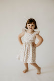 Girl's Red and White Ditsy Floral Print Cotton Flutter Sleeve Dress